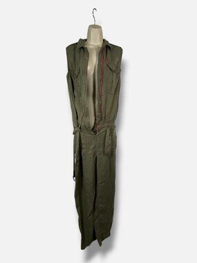 Etienne Marcel Women's Green Belted Slim Leg Cargo Jumpsuit Size M
